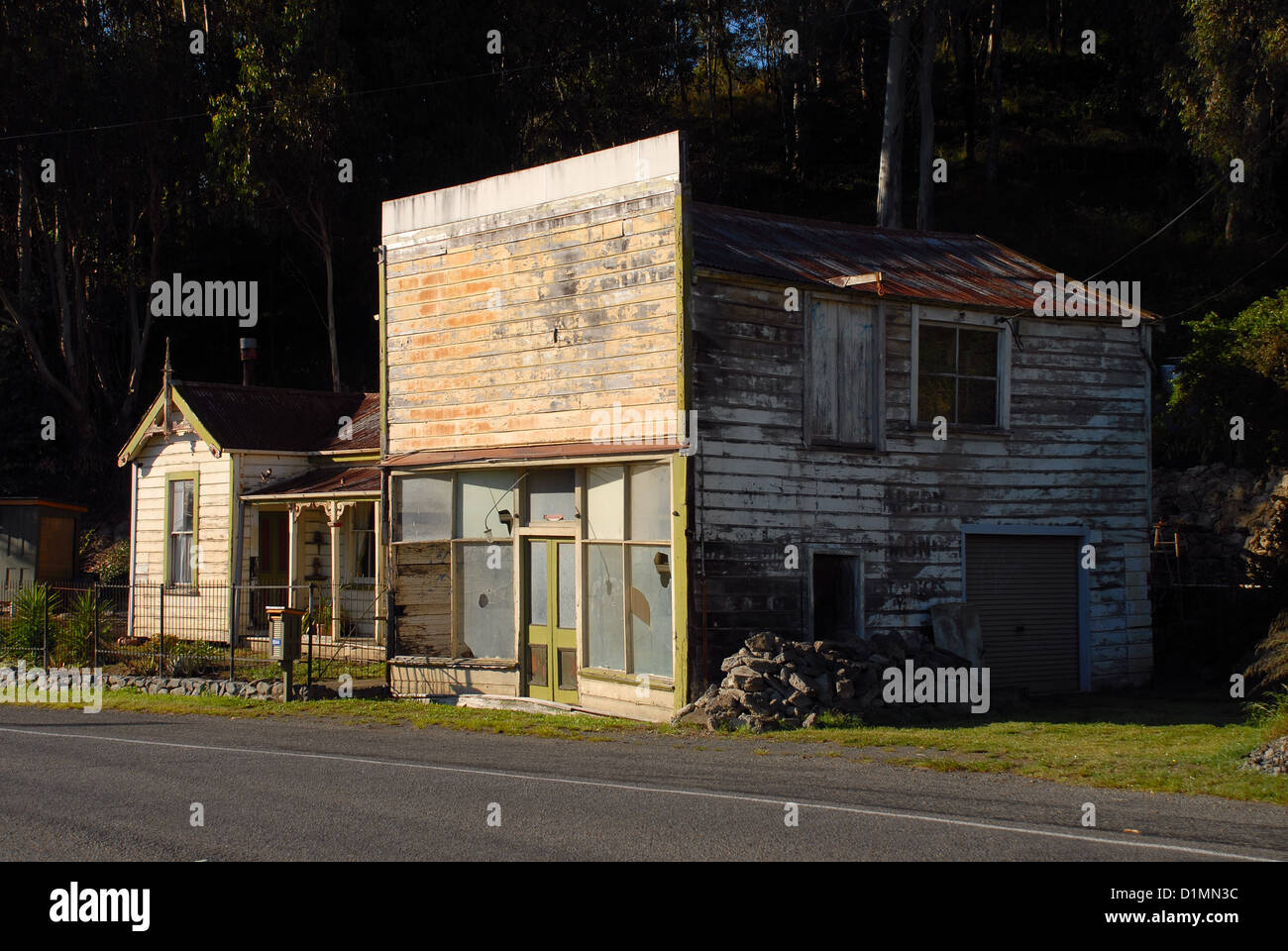 Distressed building, at Fernhill near Hastings, New Zealand Stock Photo