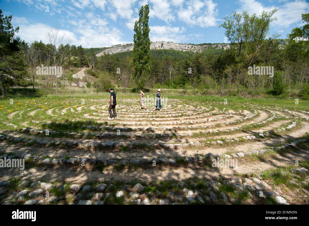 walking in a labyrinth of thinking Stock Photo