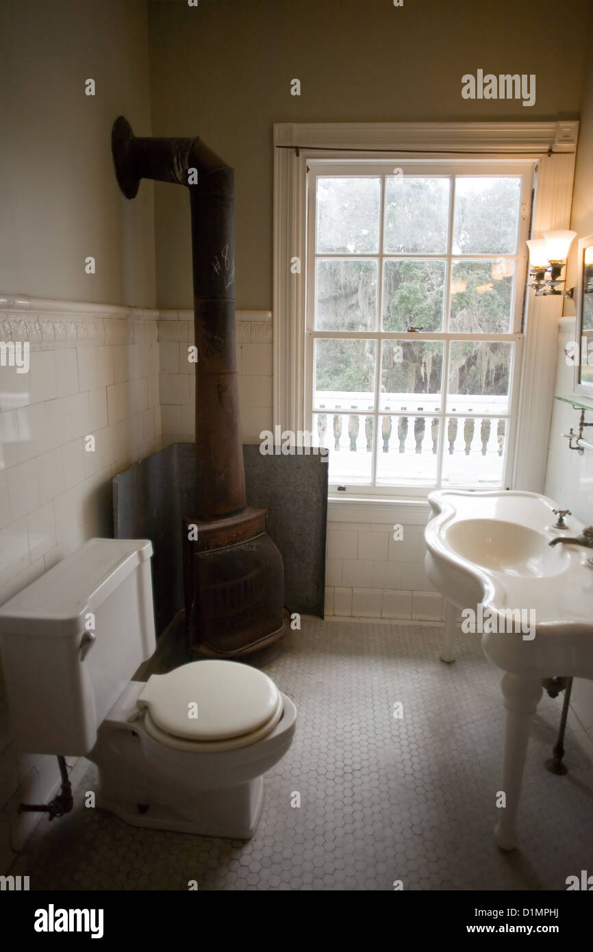 Bathroom in Plum Orchard Mansion on Cumberland Island National Seashore Stock Photo