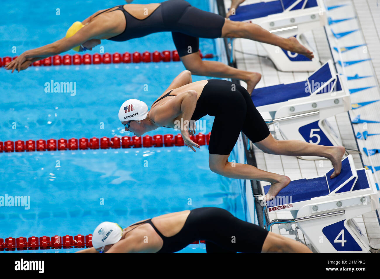 Alilison Schmitt (USA) starting the women's 200 meter freestyle heat at
