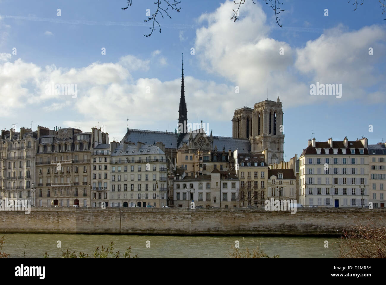 A view of the River Seine and the Notre Dame Cathedral, Paris, France Stock Photo