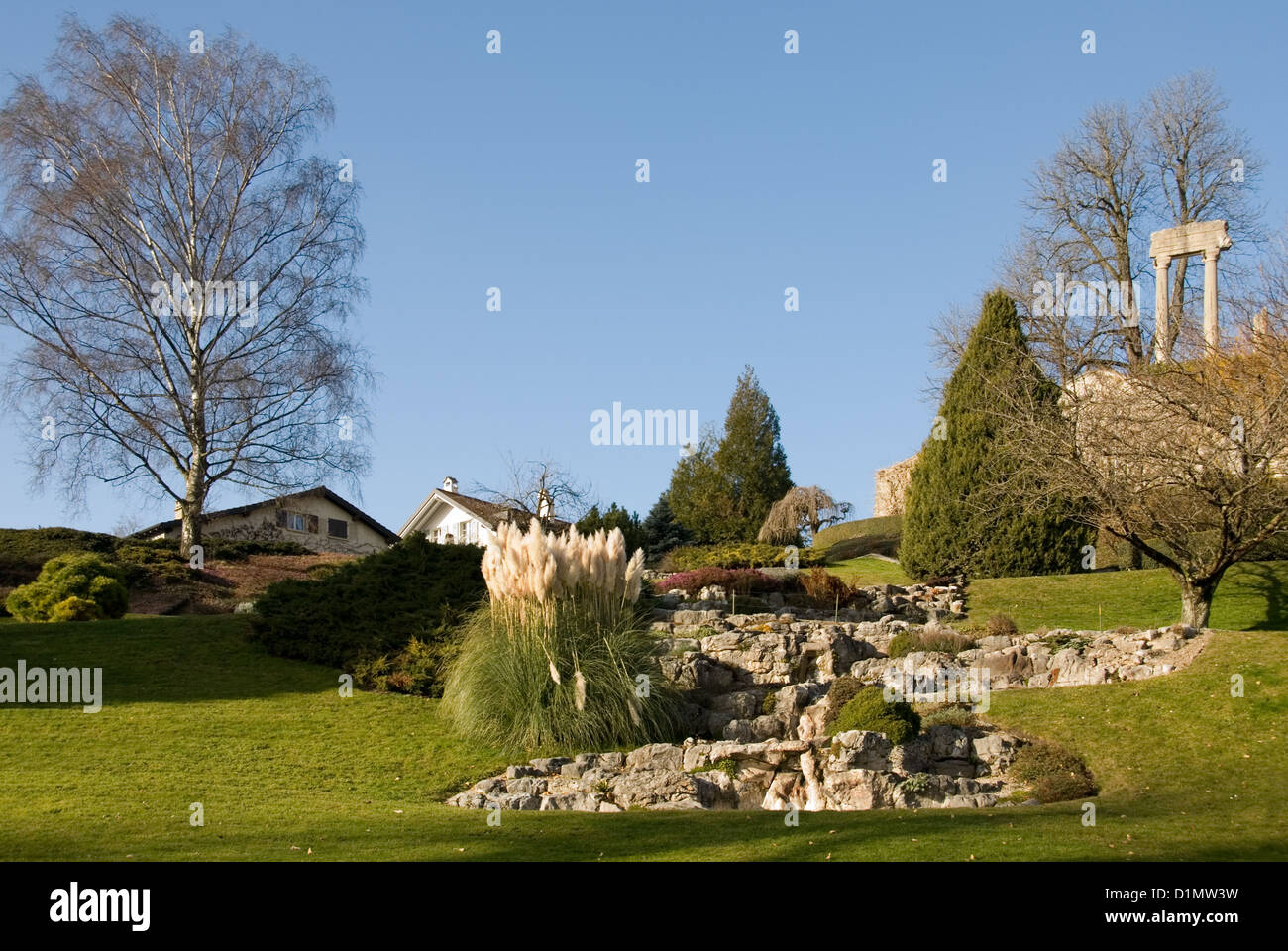 A rock garden in a public park, near Lausanne, Switzerland Stock Photo
