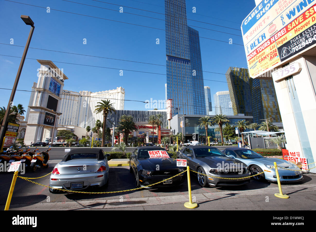 luxury cars for hire on Las Vegas boulevard Nevada USA Stock Photo