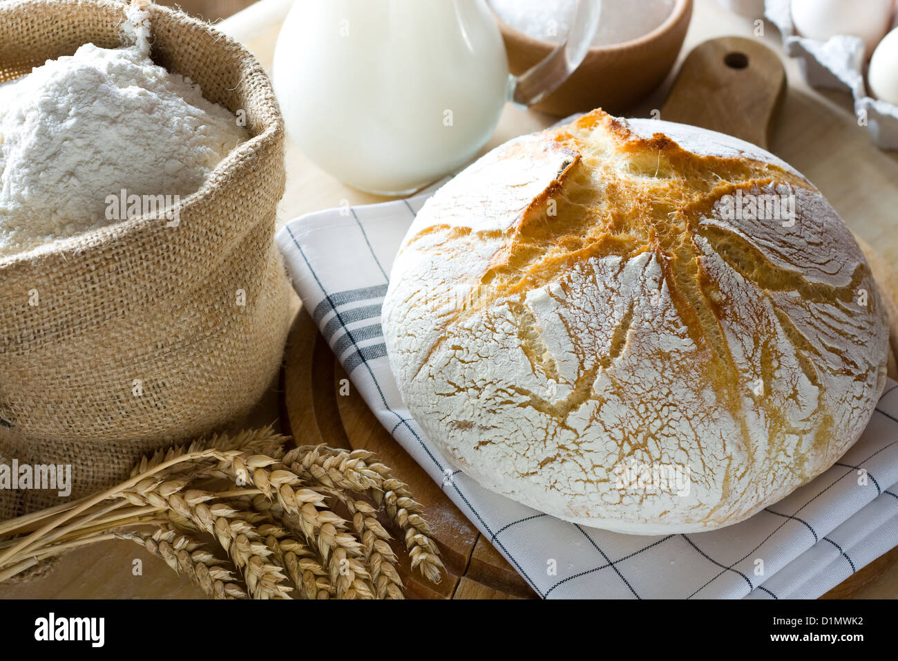 Fresh homemade bread made from wheat flour Stock Photo