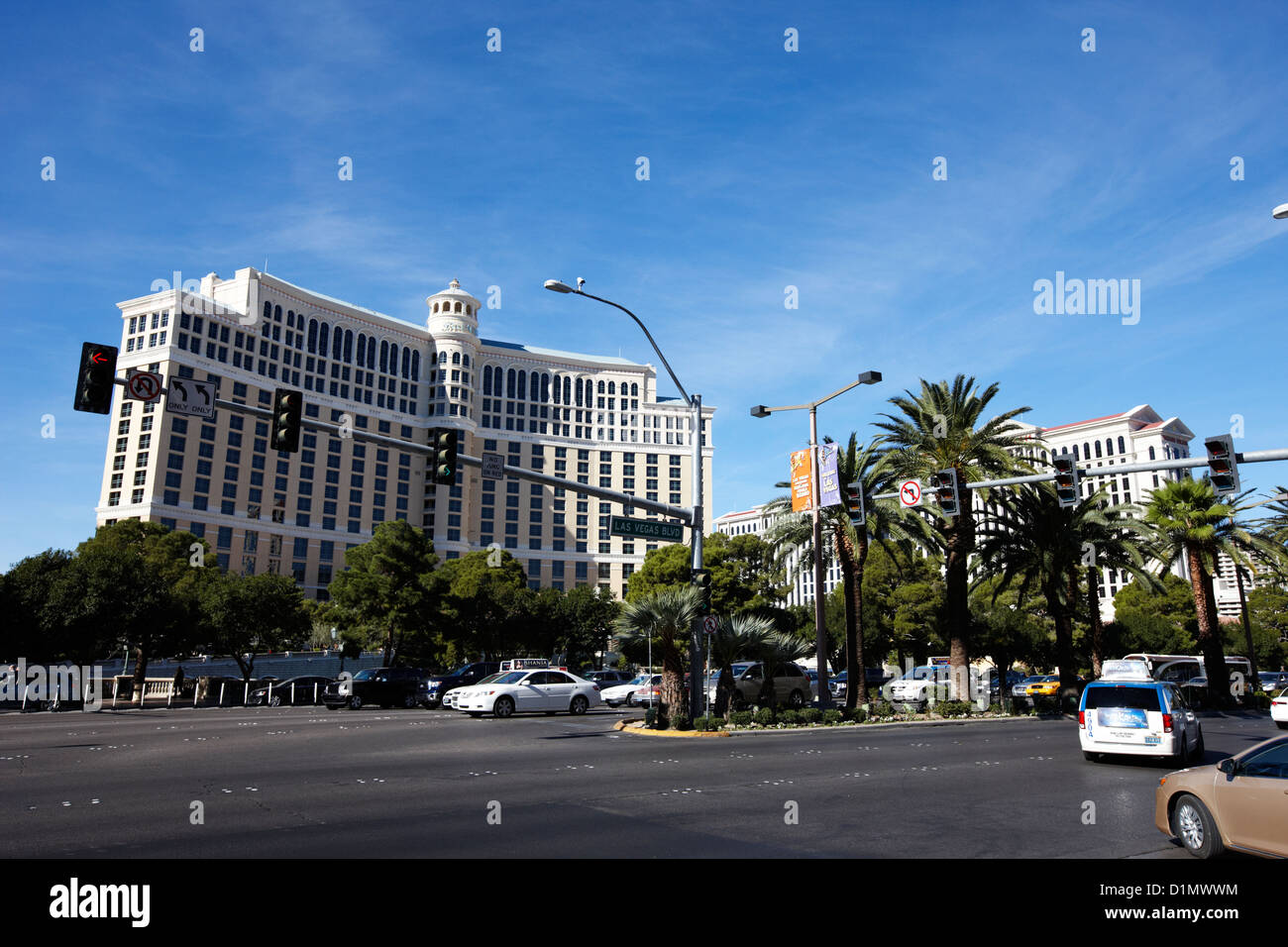 Las Vegas boulevard outside the bellagio hotel and casino Nevada USA Stock Photo