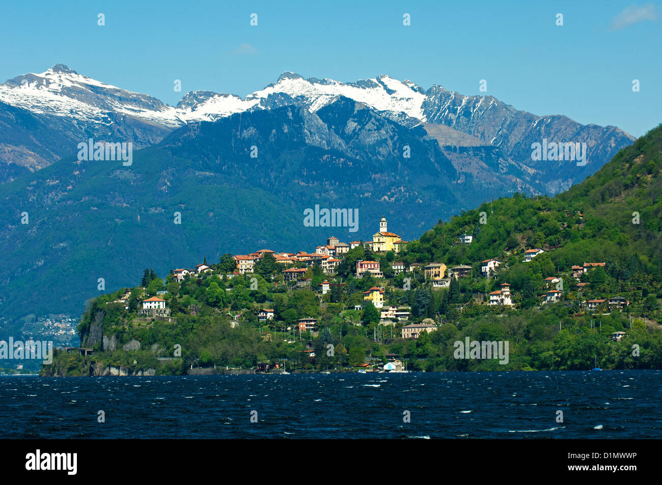 The village Pino sulla Sponda del Lago Maggiore at the Lago Maggiore lake, Lombardy, Italy Stock Photo