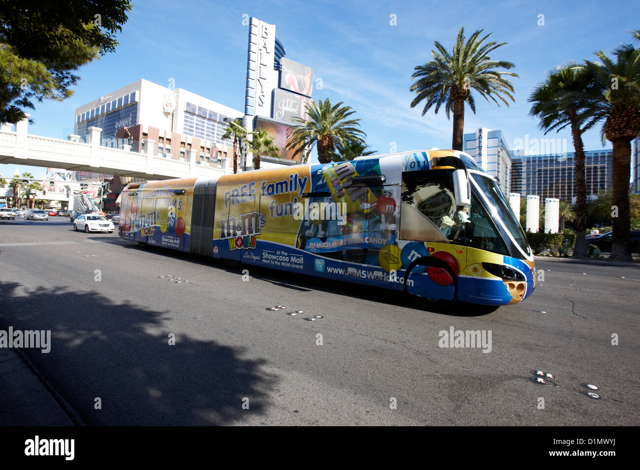 the sdx strip downtown express bendy bus on the Las Vegas strip Nevada USA  Stock Photo - Alamy