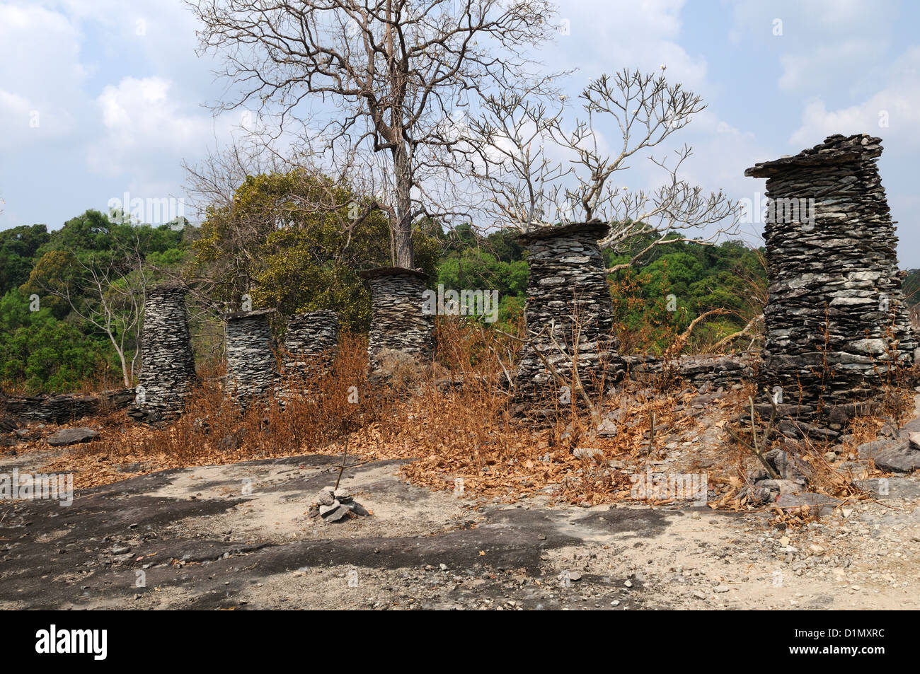 The mysterious ruins of Phu Asa Xe Pian National Protected Park Southern Laos Stock Photo