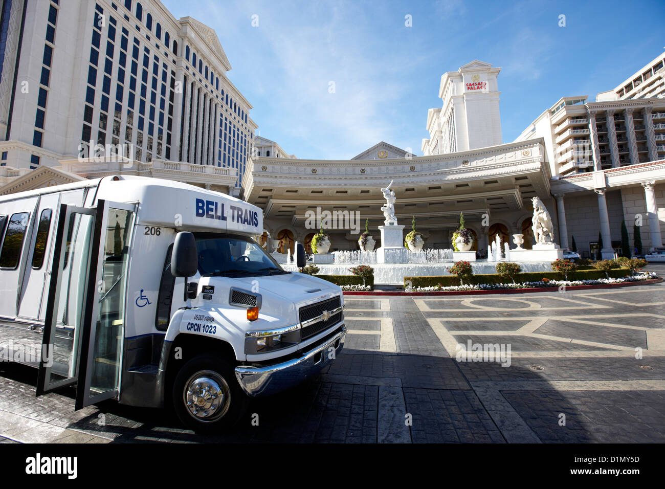 bell trans airport shuttle bus outside caesars palace luxury hotel and  casino Las Vegas Nevada USA Stock Photo - Alamy
