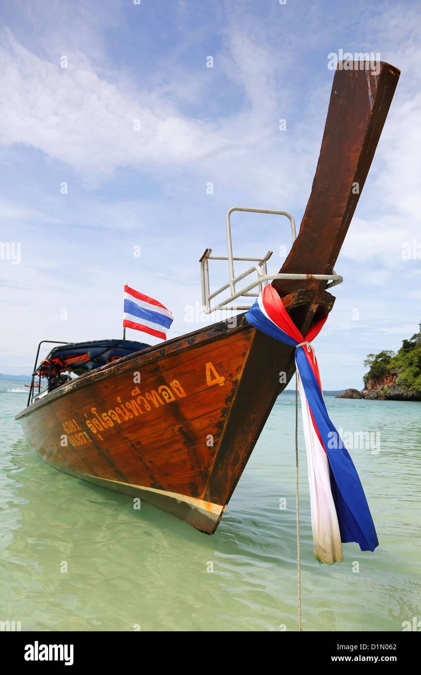 Traditional Thai long tail boat at Phranang Cave Beach, Railay Beach, Krabi, Phuket, Thailand Stock Photo