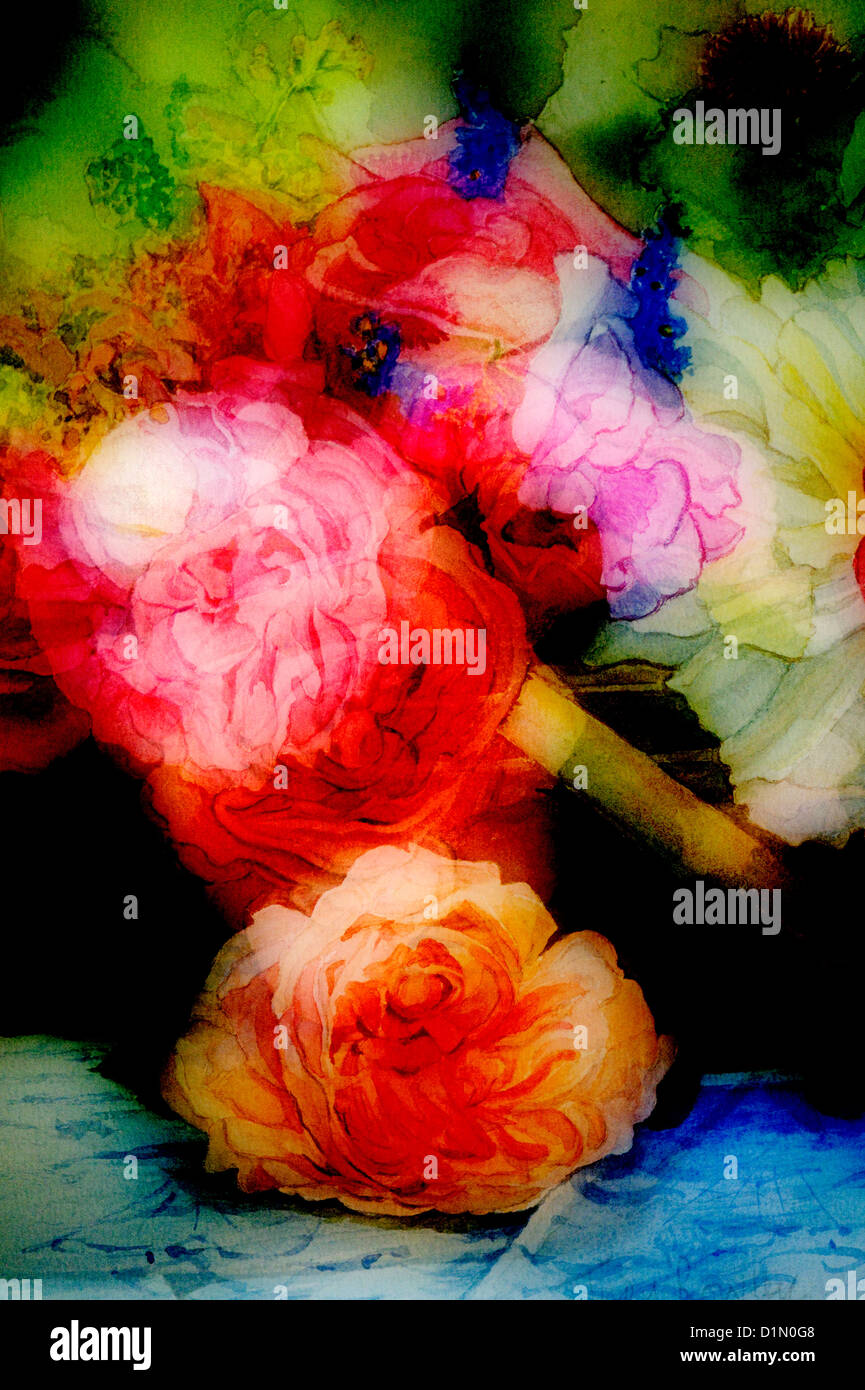 Composite of roses painted in watercolour Stock Photo