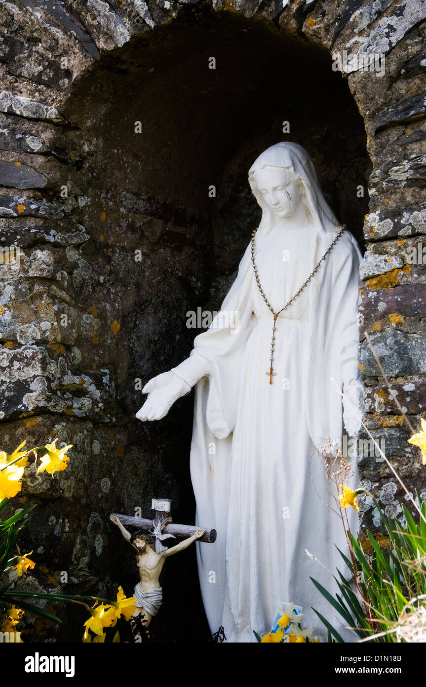 St Non's Well Ancient Monument St Davids Pembrokeshire Wales,  Madonna Statue Stock Photo