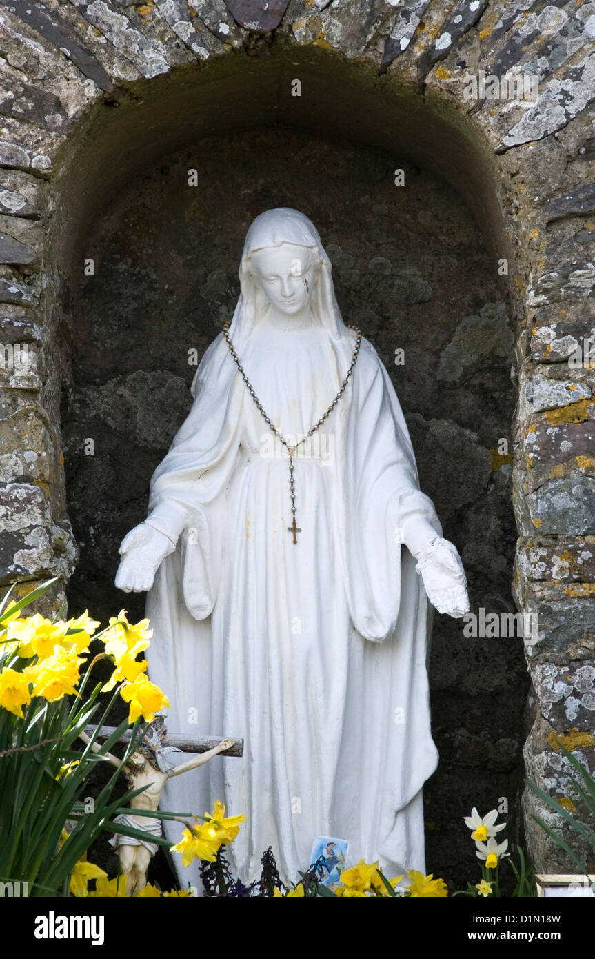 St Non's Well Ancient Monument St Davids Pembrokeshire Wales,  Madonna Statue Stock Photo