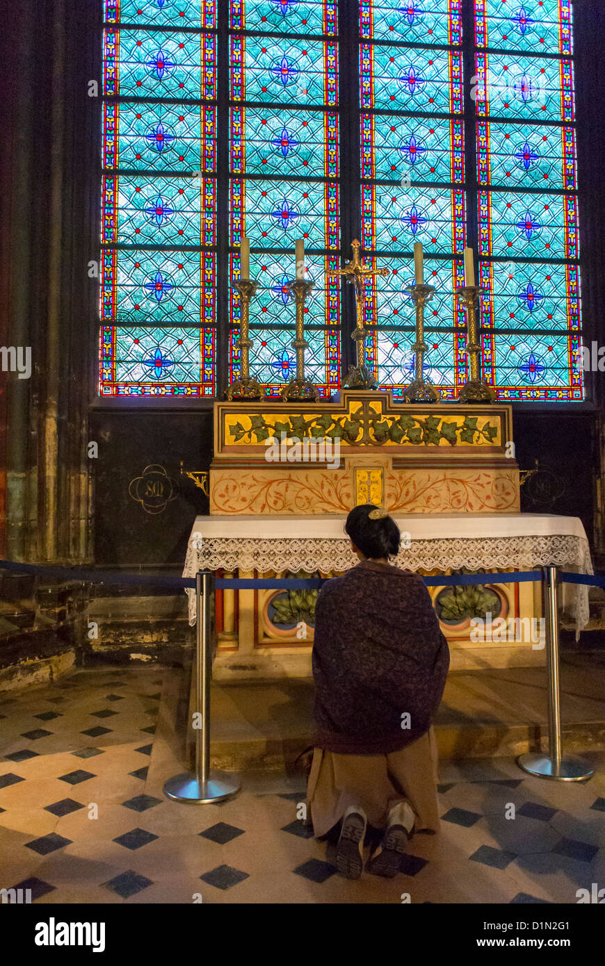 Paris, France, Woman kneeling from behind, Praying Inside French