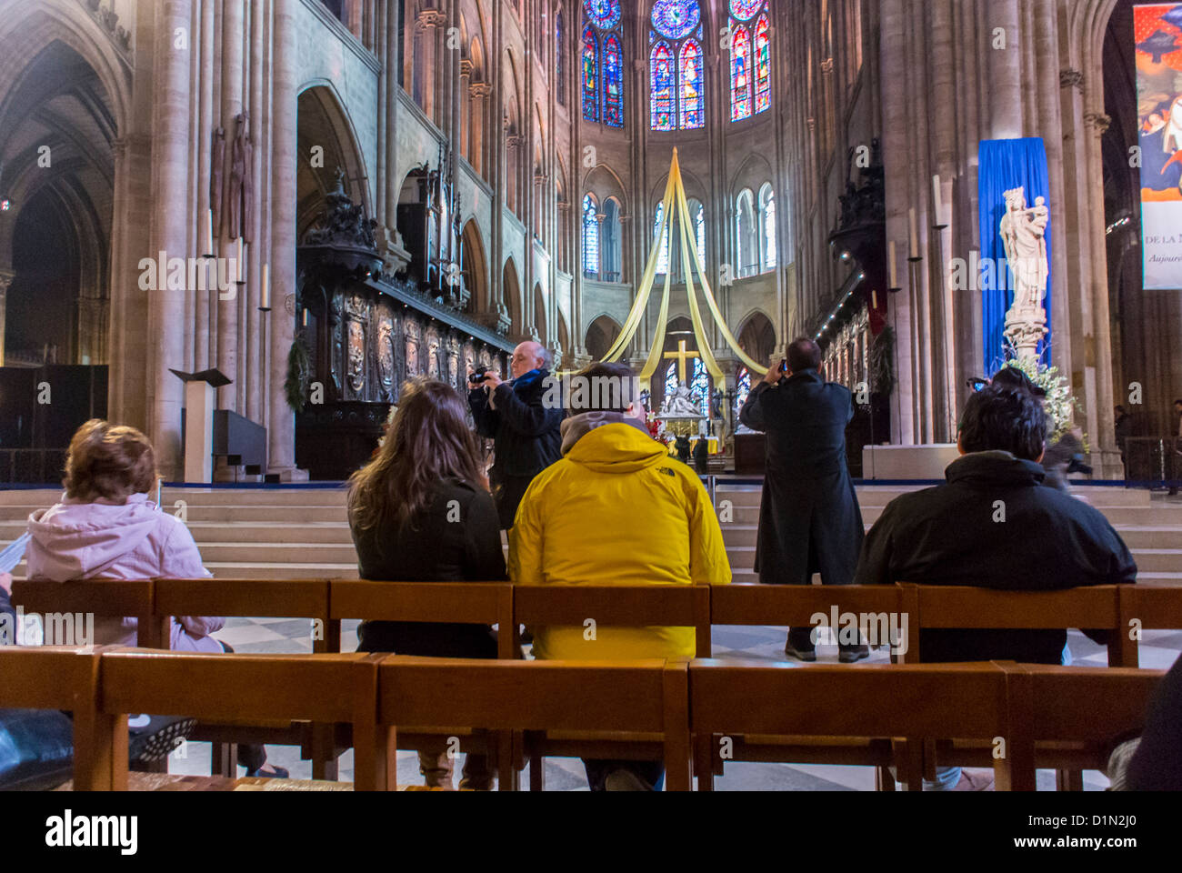 Paris, France, Rear, Group People Sitting from behind,, praying at