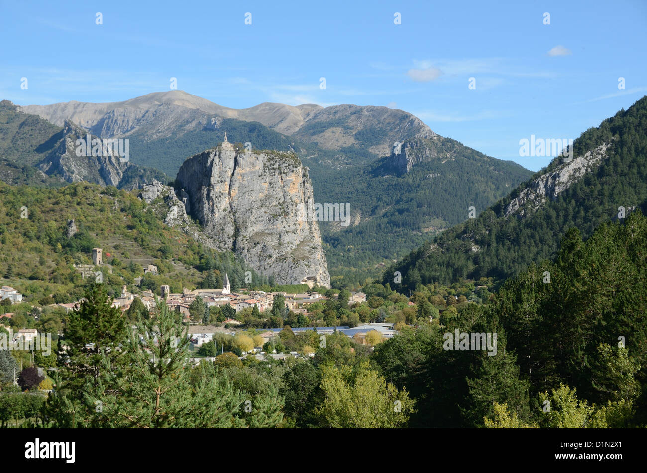 Village and Rock of Castellane in the Verdon Gorge Alpes-de-Haute-Provence Provence France Stock Photo