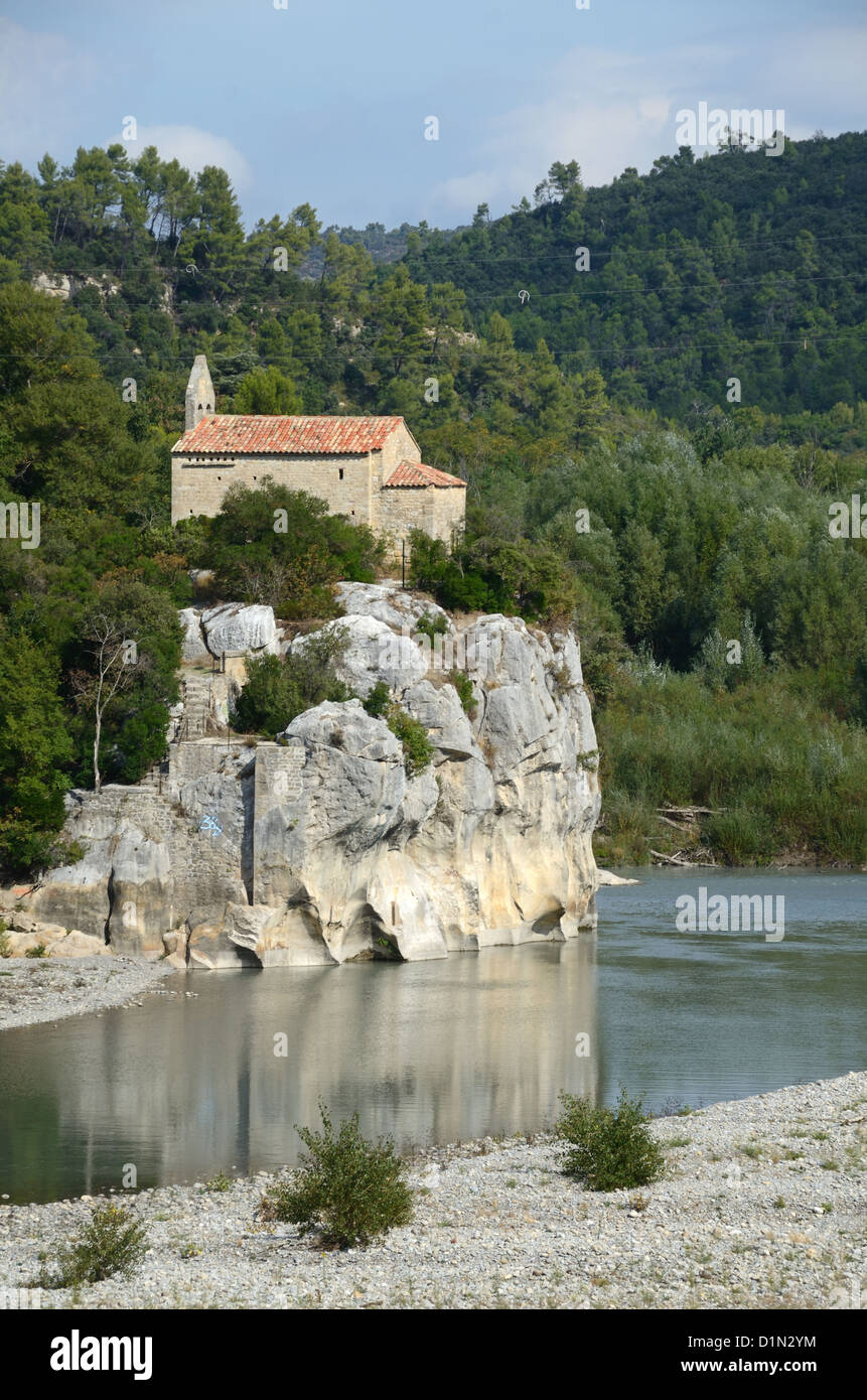 Sainte-Madelaine Chapel Mirabeau Perched on a Rocky Outcrop above the Durance River Provence France Stock Photo