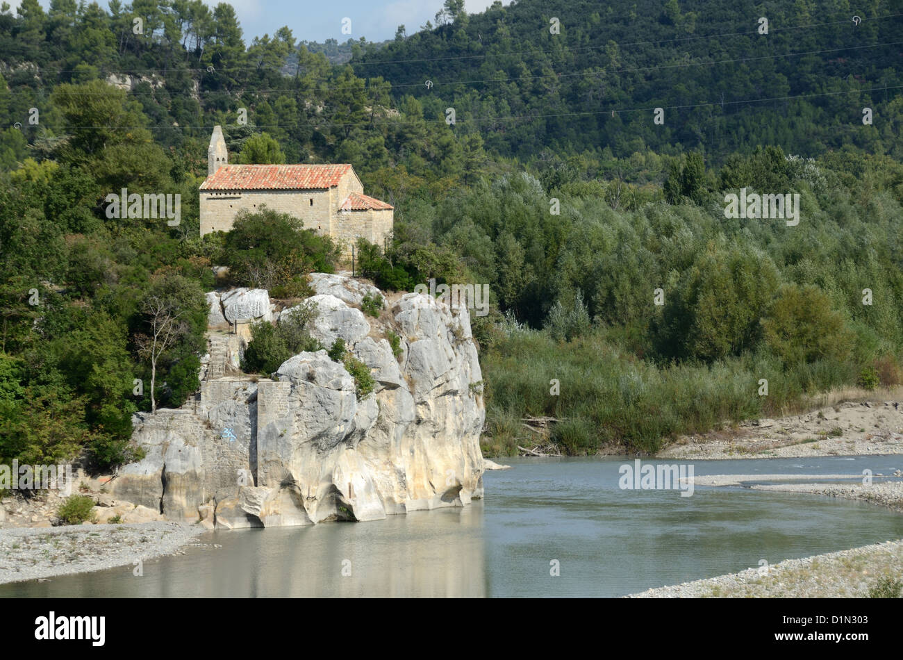 Sainte-Madelaine Chapel Mirabeau Perched on a Rocky Outcrop above the Durance River Provence France Stock Photo