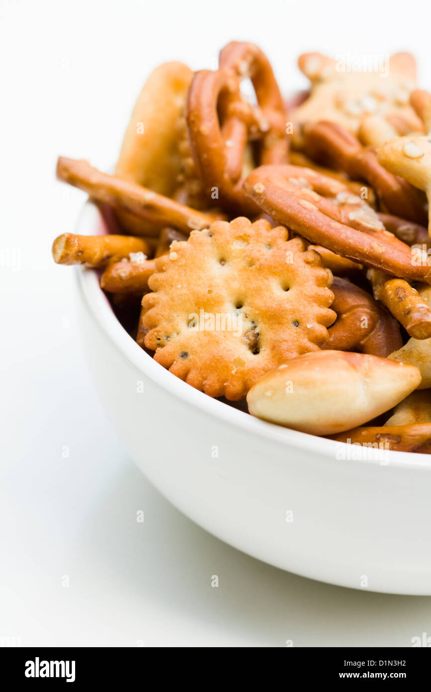Mxed crackers in a bowl Stock Photo