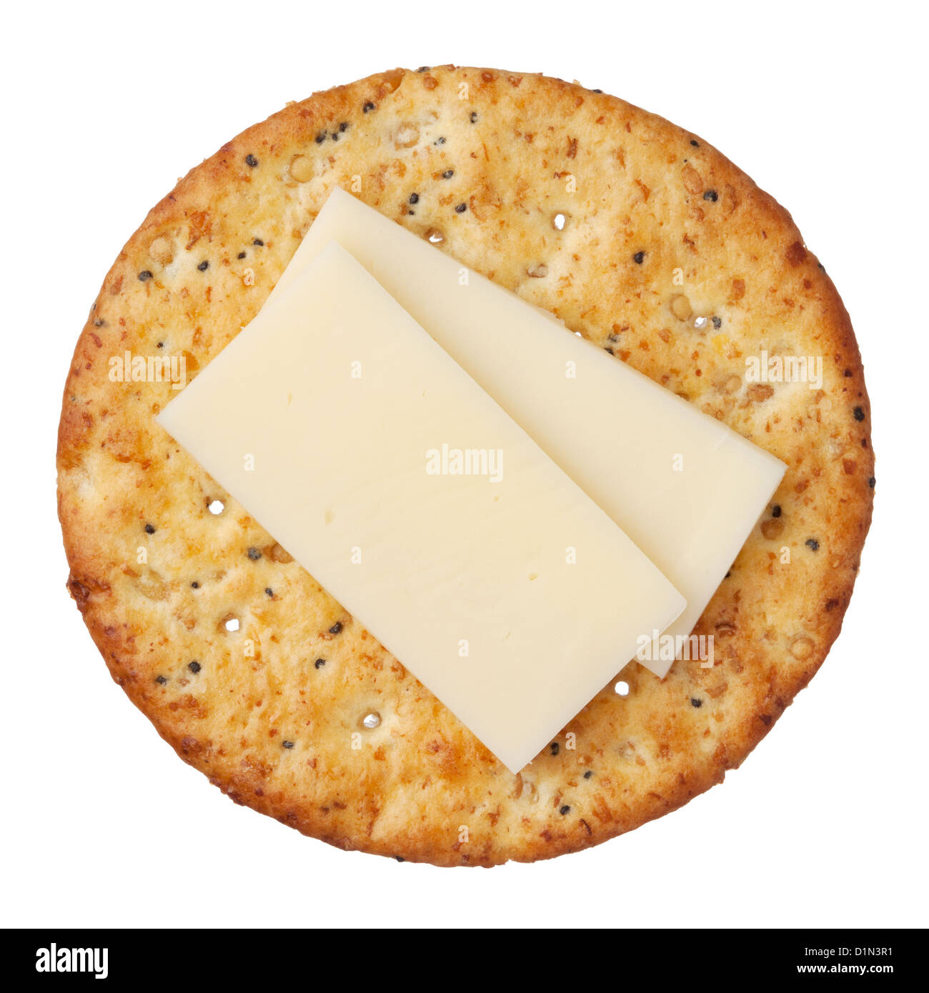Whole wheat cracker and cheese, isolated on white background, closeup