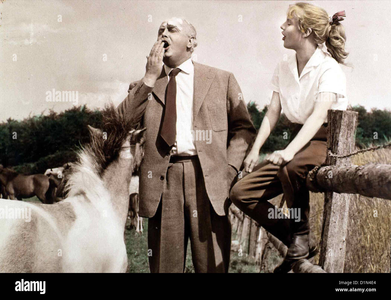 Hochzeit Auf Immenhof  Hochzeit Auf Immenhof  Hans Nielsen, Heidi Brühl Um ihn fuer die Sanierung des Immenhofes zu gewinnen, Stock Photo