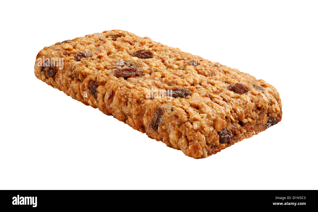 Oatmeal Raisin Cereal Bar Isolated on a white background Stock Photo