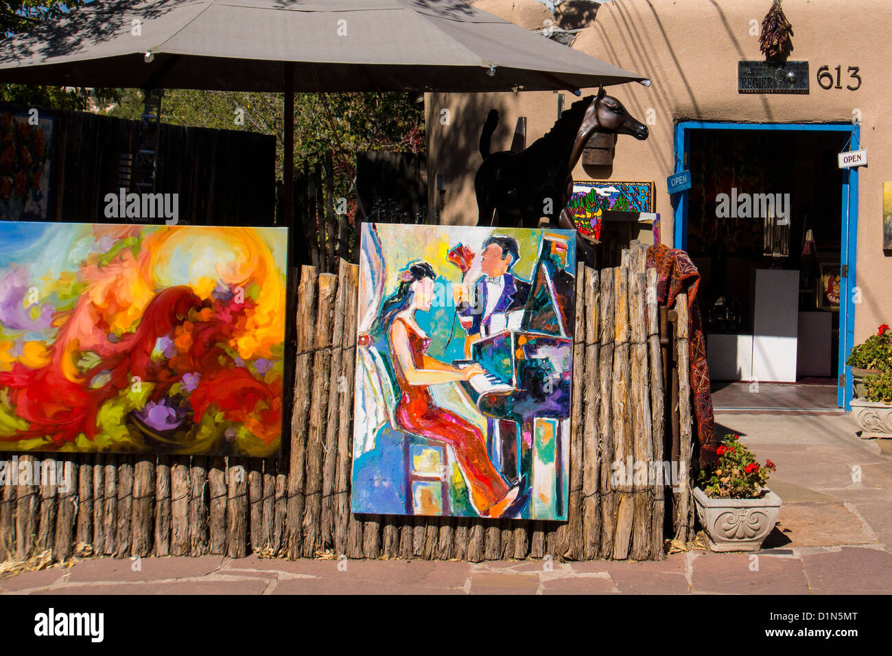 Outdoor art display in Santa Fe, New Mexico gallery Stock Photo