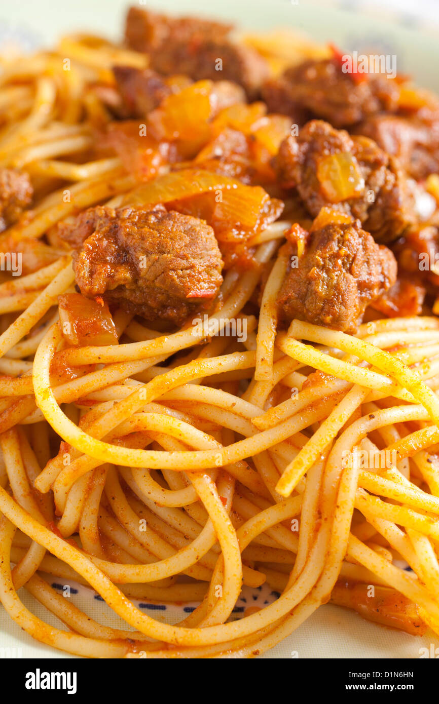 Tunisian style spaghetti with meat sauce Stock Photo