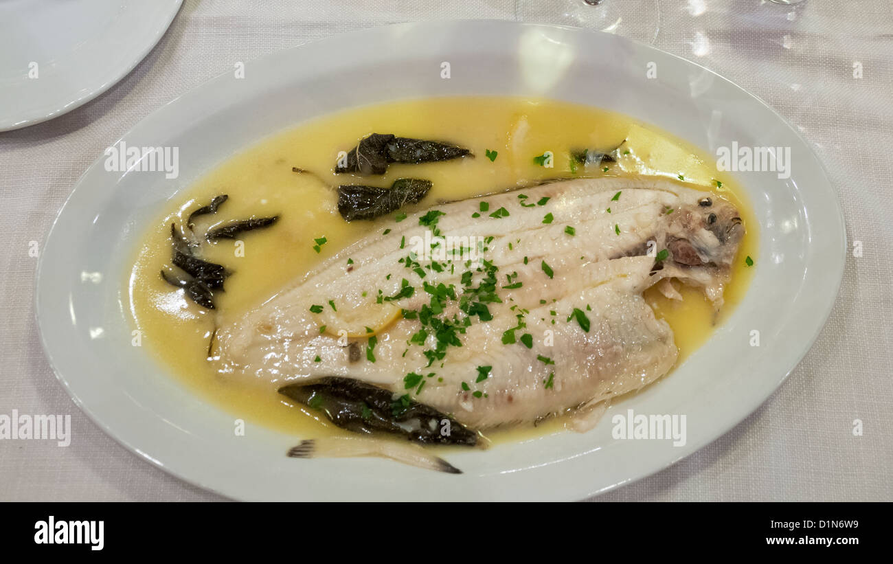 Dover sole in butter, lemon, white wine and sage Stock Photo Alamy