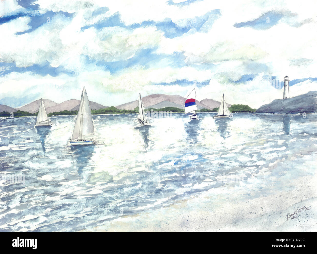 sailboat seascape painting art print Stock Photo