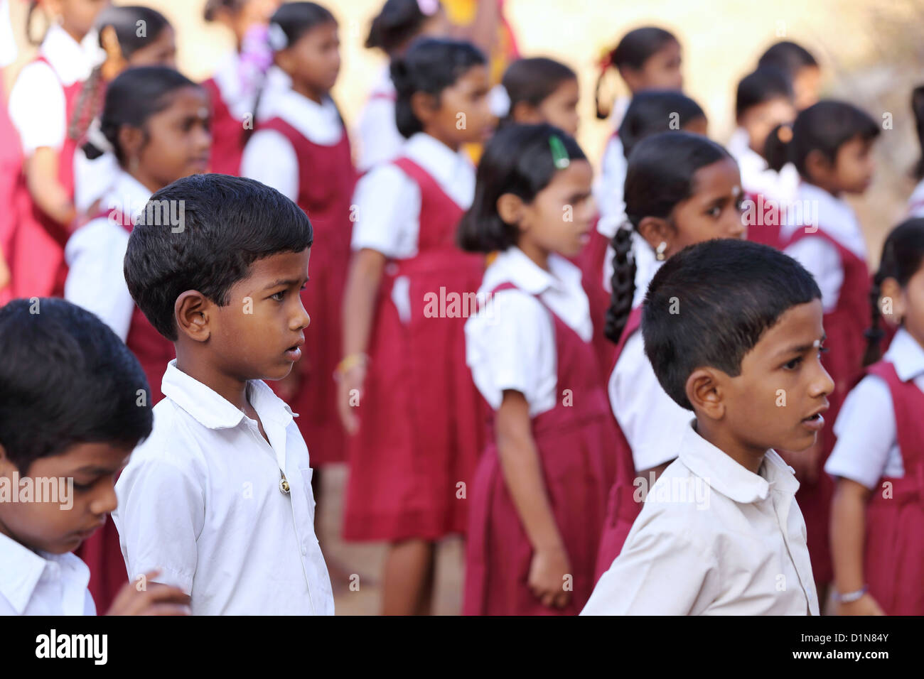 Indian school teacher with children Andhra Pradesh South India Stock Photo