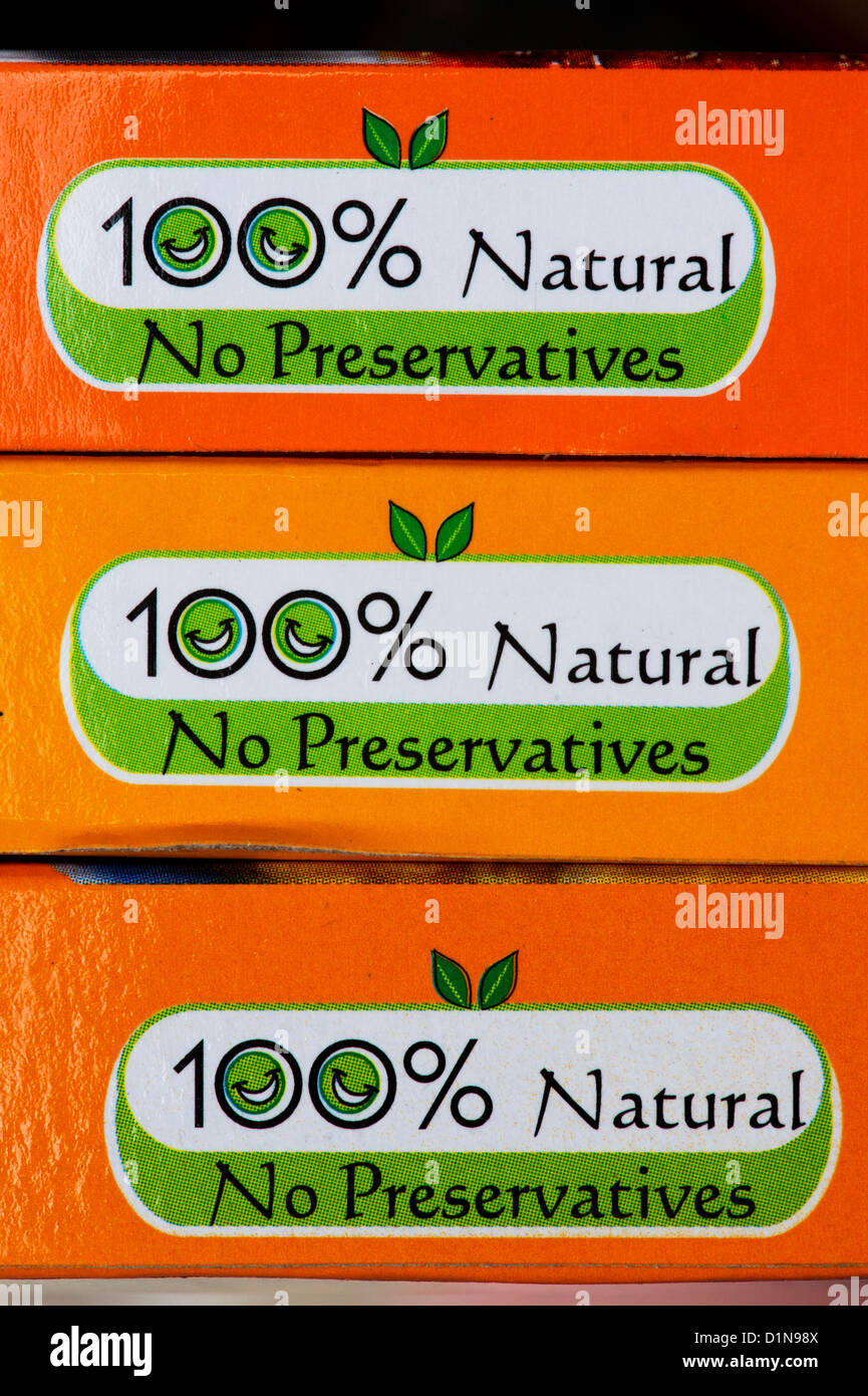 Indian packet food with 100% Natural No preservatives label. India Stock Photo