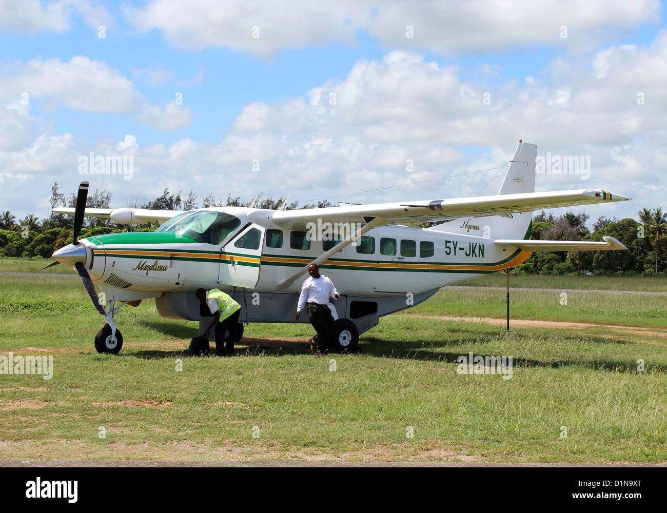 Private tourist plane, Cessna 208, Tsavo East National Park, Kenya, East Africa Stock Photo