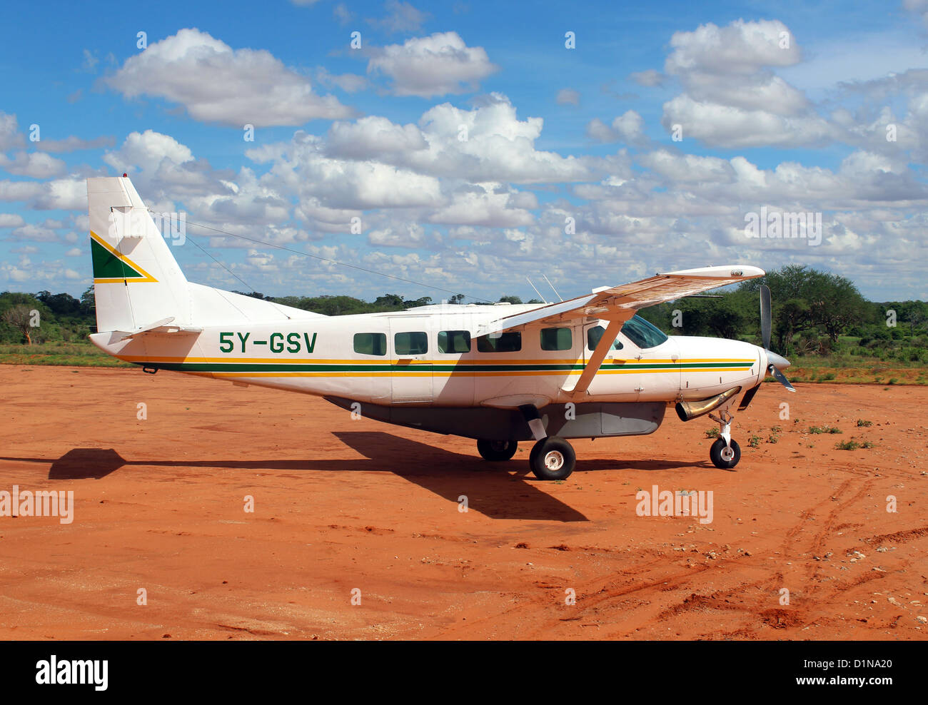 Private tourist plane, Cessna 208, Tsavo East National Park, Kenya, East Africa Stock Photo