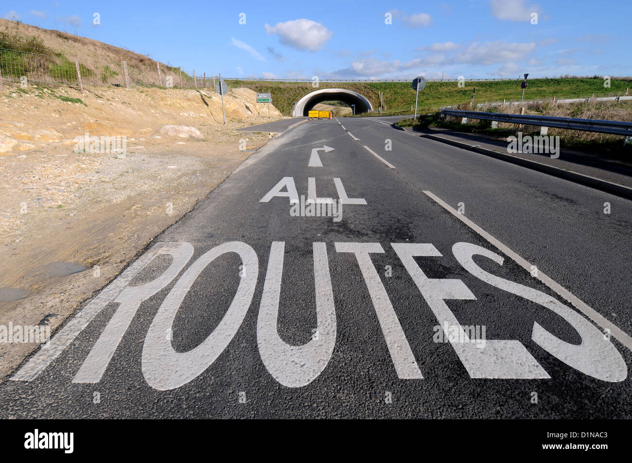 All Routes road direction sign, UK Stock Photo