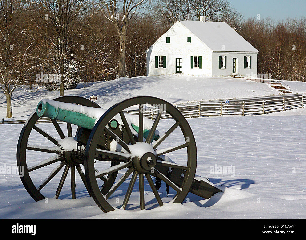 Antietam National Battlefield Maryland  Dunker Church in the Snow Stock Photo