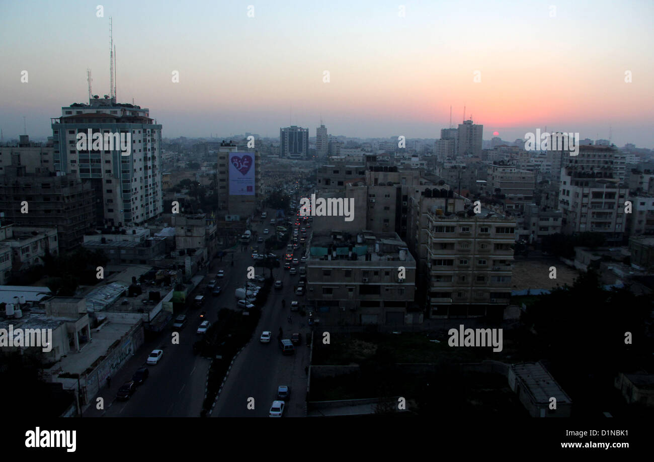 Dec. 31, 2012 - Gaza, Gaza Strip, Palestinian Territory - A Photo shows the last sunset of 2012 over Gaza city, Monday, Dec. 31, 2012  (Credit Image: © Ezz Al-Zanoon/APA Images/ZUMAPRESS.com) Stock Photo