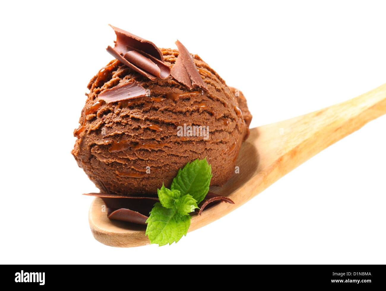 Chocolate ice cream on wooden spoon Stock Photo Alamy