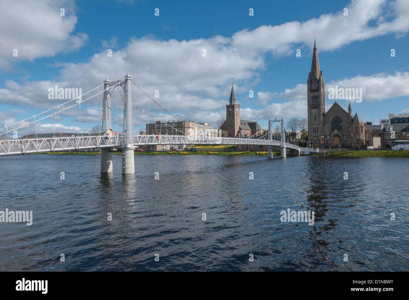 River Ness & pedestrian suspension bridge Inverness Highland Scotland Stock Photo