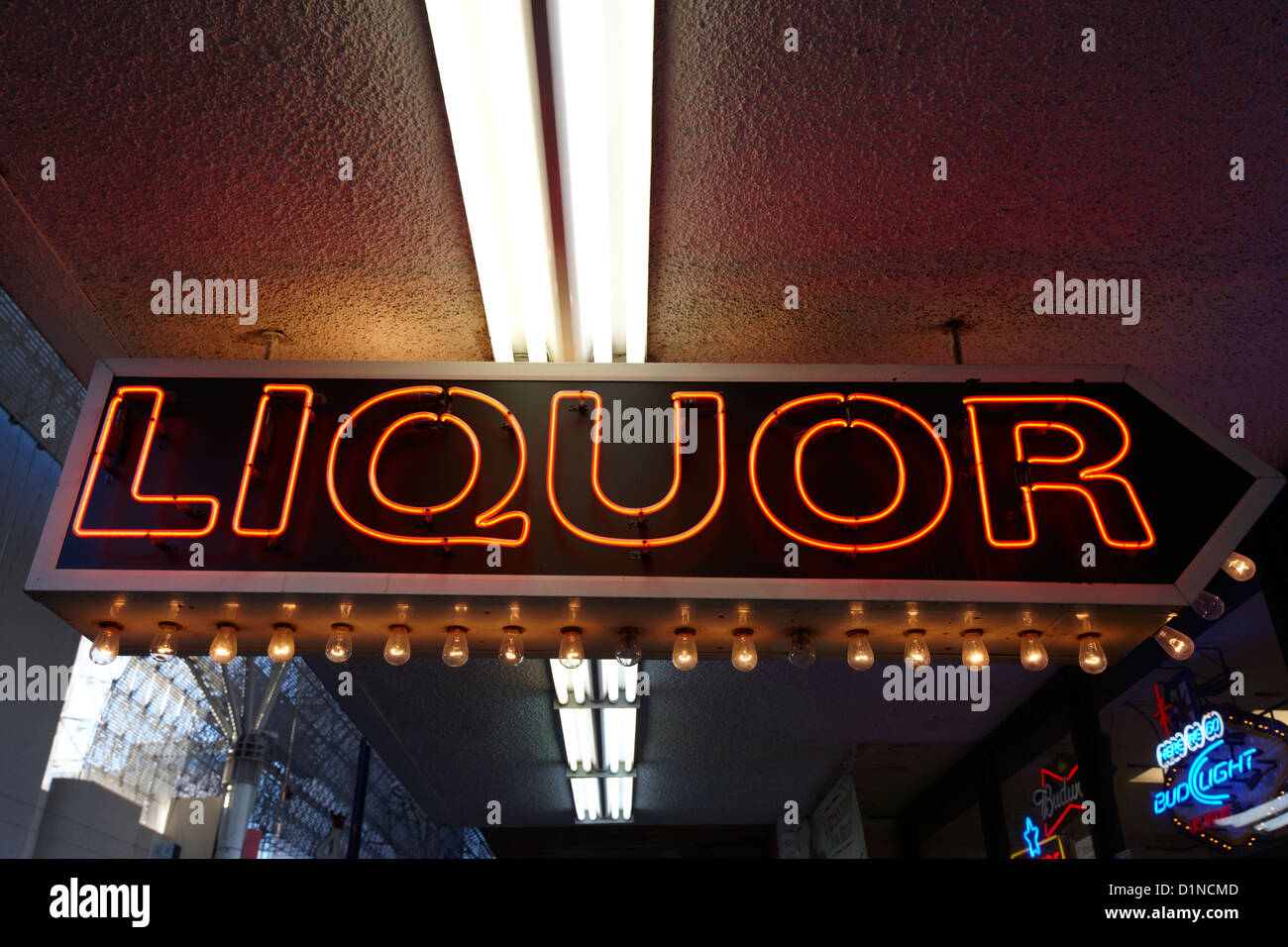 liquor sign in downtown Las Vegas Nevada USA Stock Photo