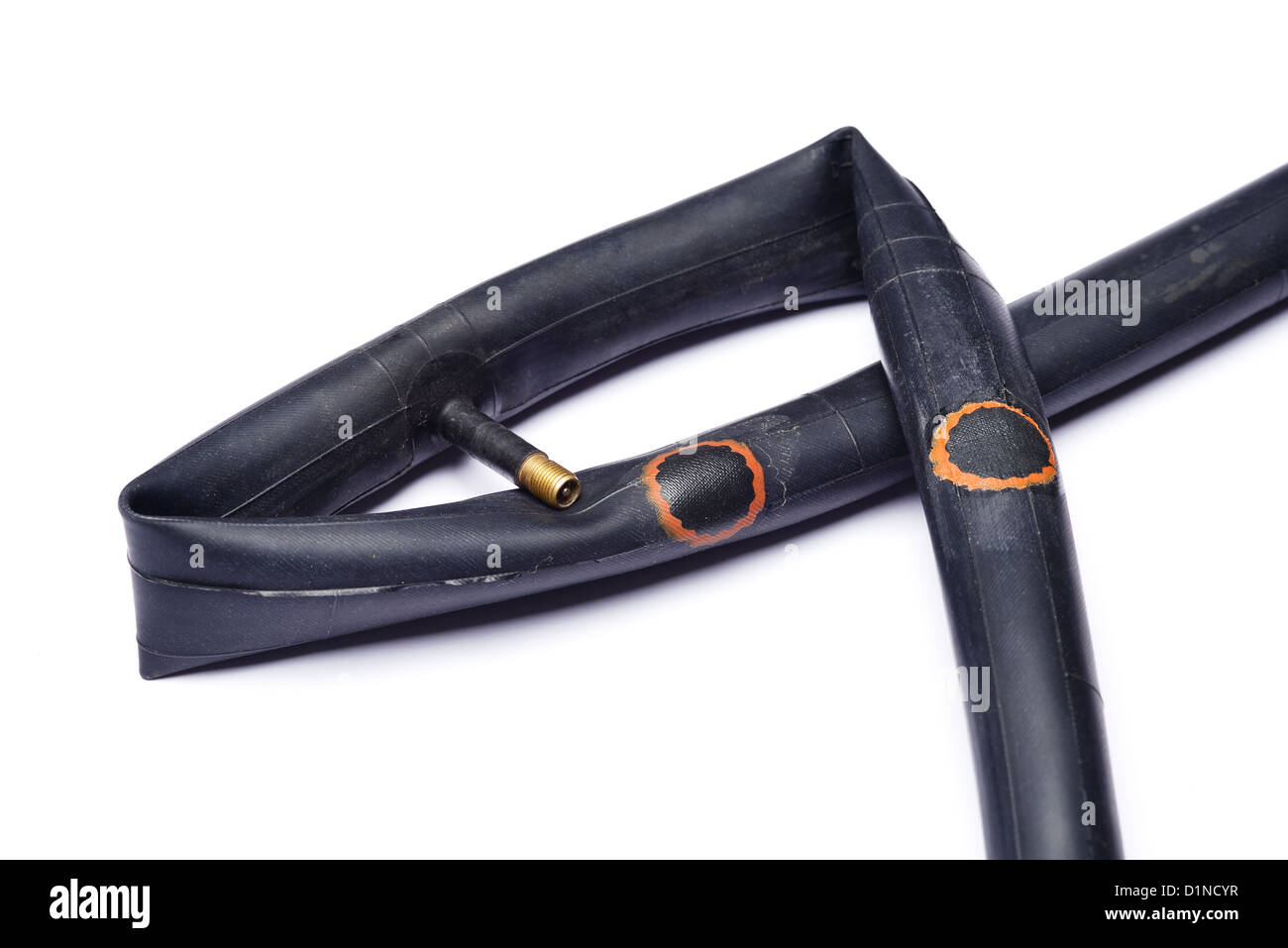 Bicycle innertube with puncture patches Stock Photo