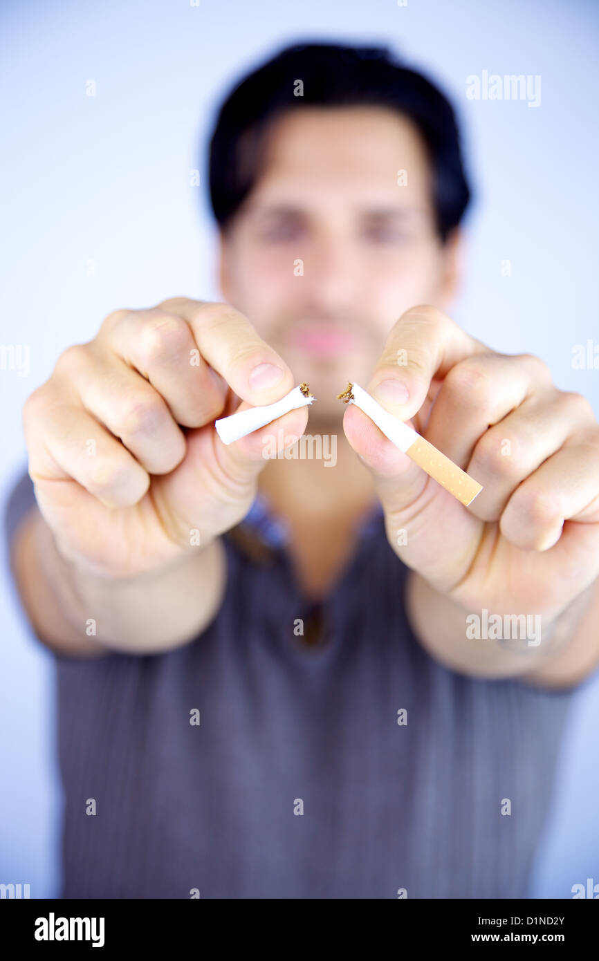 No cancer no smoking breaking cigarette Stock Photo