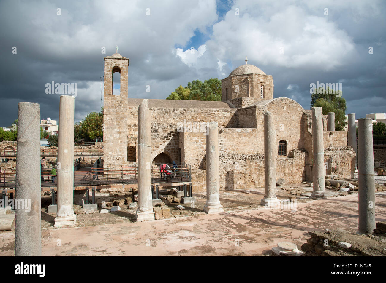 Kyriaki Church and ancient remains Paphos Cyprus early Christian Basilica courtyard Kato Pafos Stock Photo
