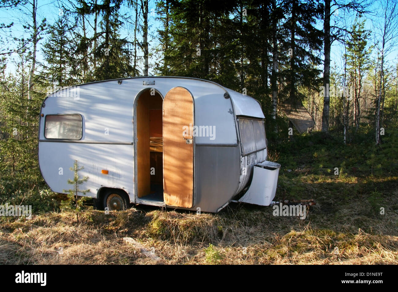 Vintage caravan in the forest Stock Photo