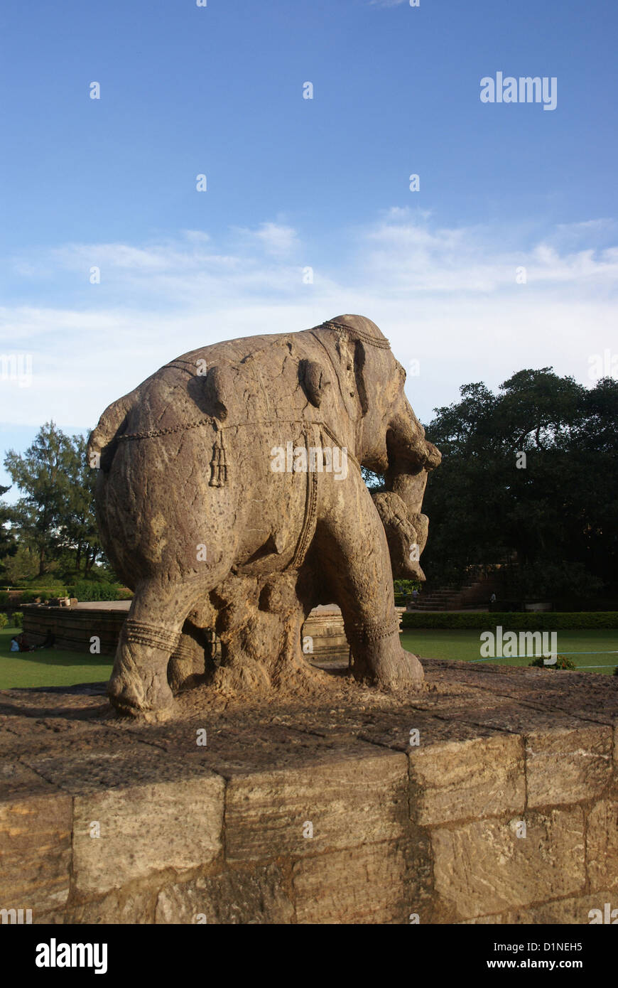 Large elephant sculpture on grounds of Konarak Temple, Orissa, India, Asia Stock Photo