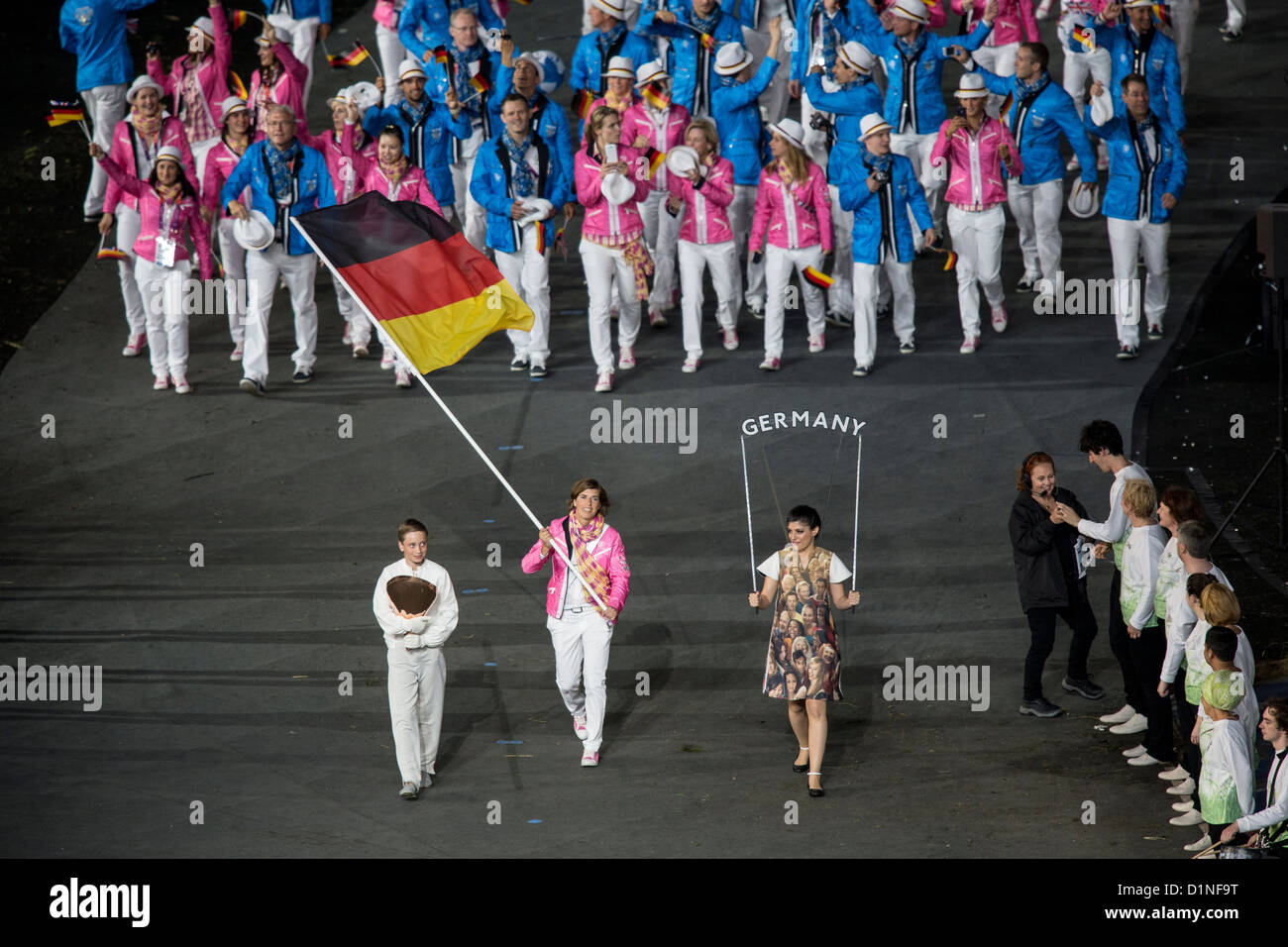 German Team lead by flag bearer at the Opening Ceremonies, Olympics London 2012 Stock Photo