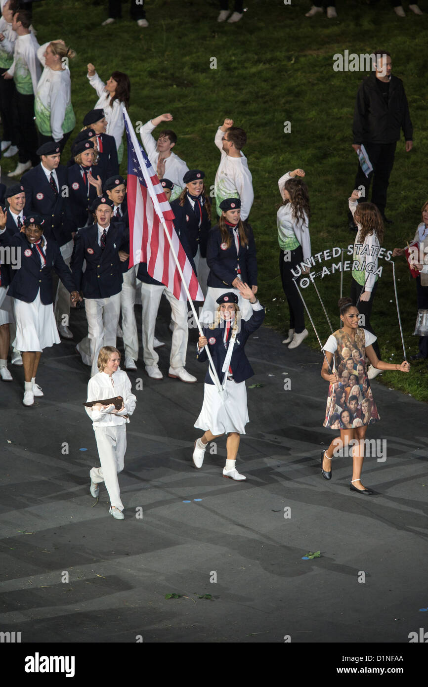 USA Team lead by flag bearer Mariel Zagunis at the Opening Ceremonies, Olympics London 2012