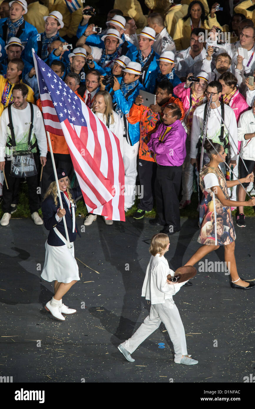 USA Team lead by flag bearer Mariel Zagunis at the Opening Ceremonies