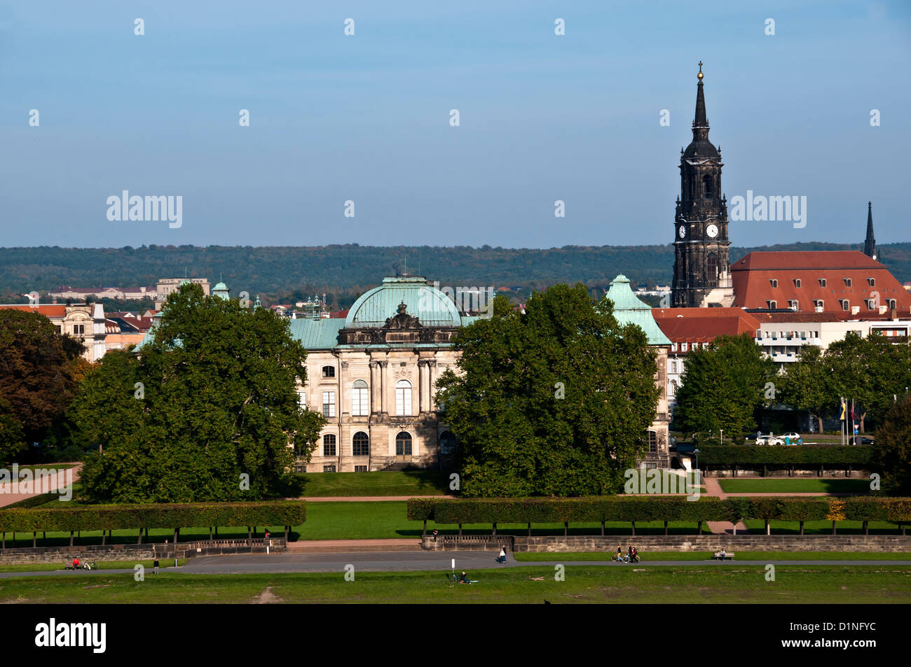 Scenic skyline of Dresden Neustadt or the new quarter of the city on the right bank of the Elbe River, Germany Stock Photo