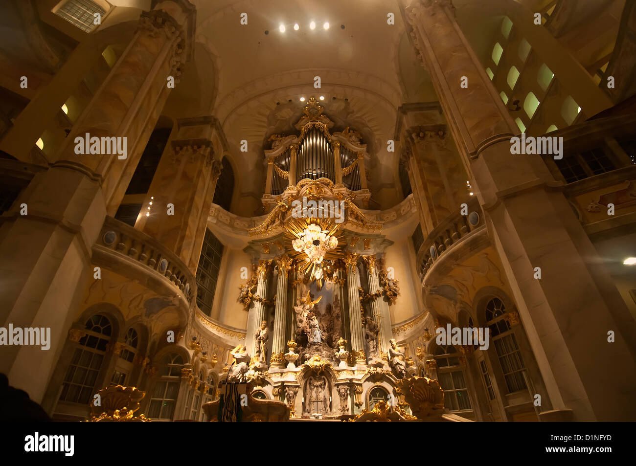 Dresden Germany Frauenkirche Church of Our Lady Lutheran church interior of the altar Stock Photo